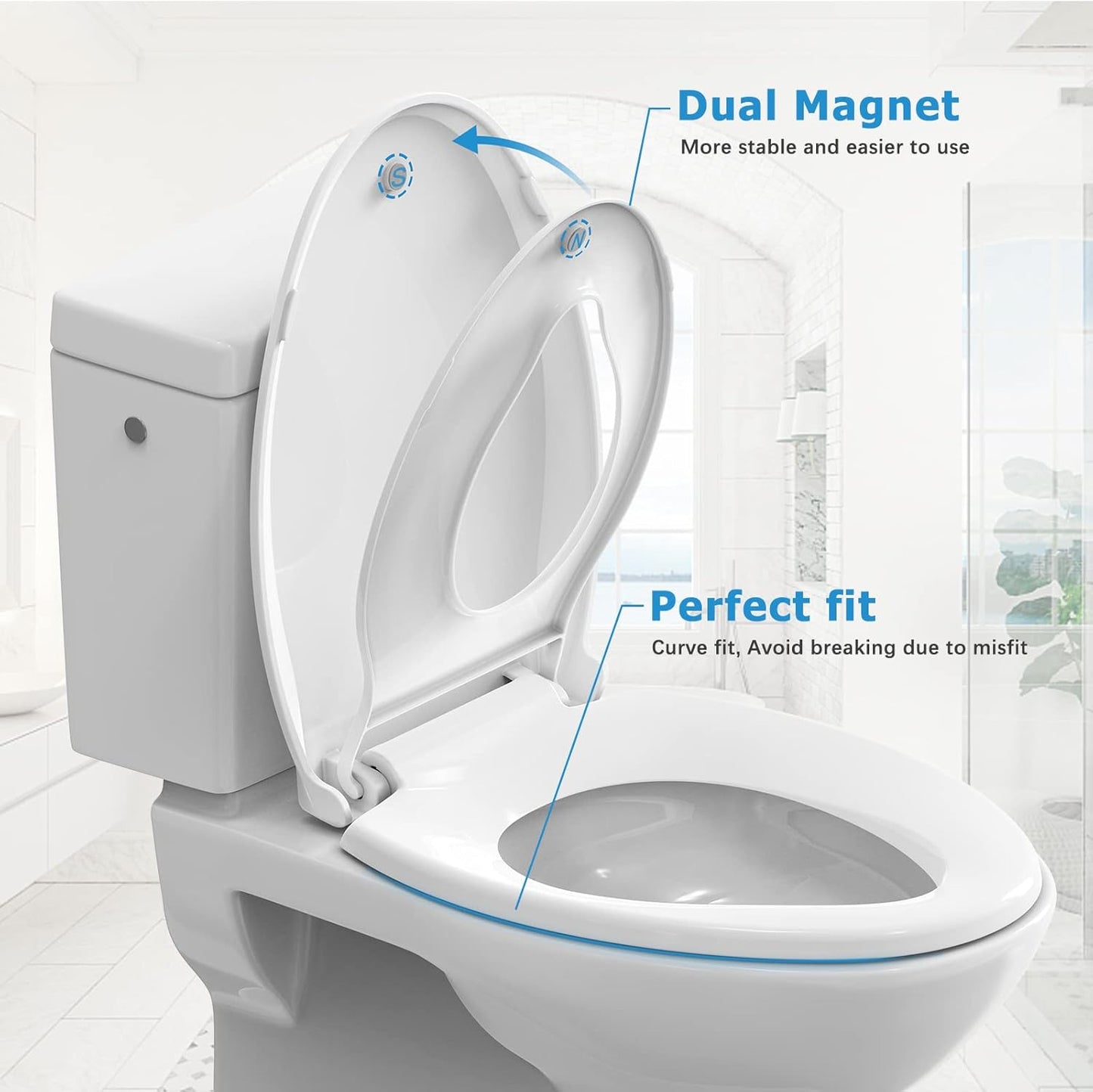 Toilet Seat with Toddler Seat Elongated, PP Material Family Toilet Seat Cover, Soft Close Adult & Toddler Seats, Easy to Clean, Safe Potty Training Solution for Kids, Bathroom Upgrade for Home
