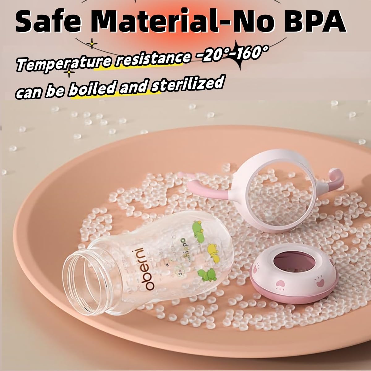 Oberni Baby Bottles, Weighted Straw Toddler Milk Bottles with Non-Slip Handle, Size + Variable Fast Flow, 12+ Months, BPA-Free, Pink/1Pack/9oz