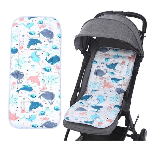 Baby Stroller Seat Liner Kids Pushchair Seat Cushion Mat Universal Breathable Stroller Liner Insert Stroller Cushion Pad Thick Cotton Stroller Liner Seat Pad Cover for (Whale &Octopus)