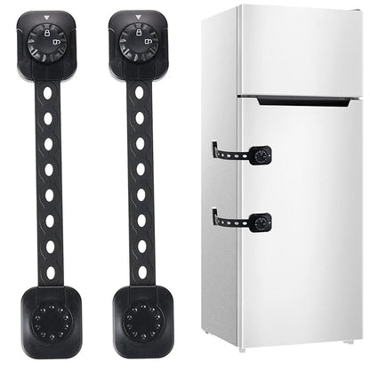 Cabinet Locks Baby Proofing, Child Safety Drawer Locks -Adjustable Child Safety Strap Locks Adhesive Baby Door Latch for Fridge Toilet Oven No Drill Furniture Kitchen Lock Black 2Pack
