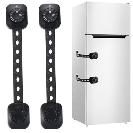 Cabinet Locks Baby Proofing, Child Safety Drawer Locks -Adjustable Child Safety Strap Locks Adhesive Baby Door Latch for Fridge Toilet Oven No Drill Furniture Kitchen Lock Black 2Pack