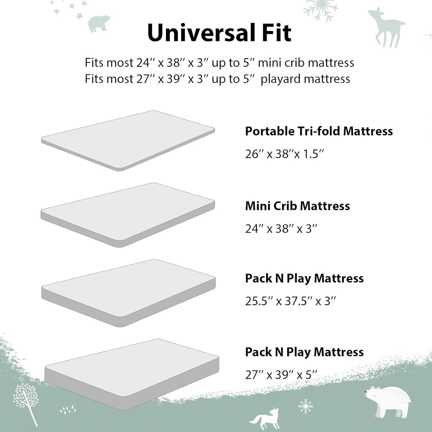Baby Mini Crib Sheets Girl, Portable 38”x26” Pack and Play Sheets Fitted for Playard and Pack N Play Mattress, 3-Pack Soft Microfiber Pink Rainbow