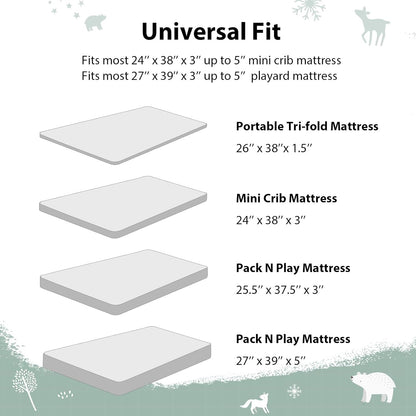 Baby Mini Crib Sheets Girl, Portable 38”x26” Pack and Play Sheets Fitted for Playard and Pack N Play Mattress, 3-Pack Soft Microfiber Pink Rainbow