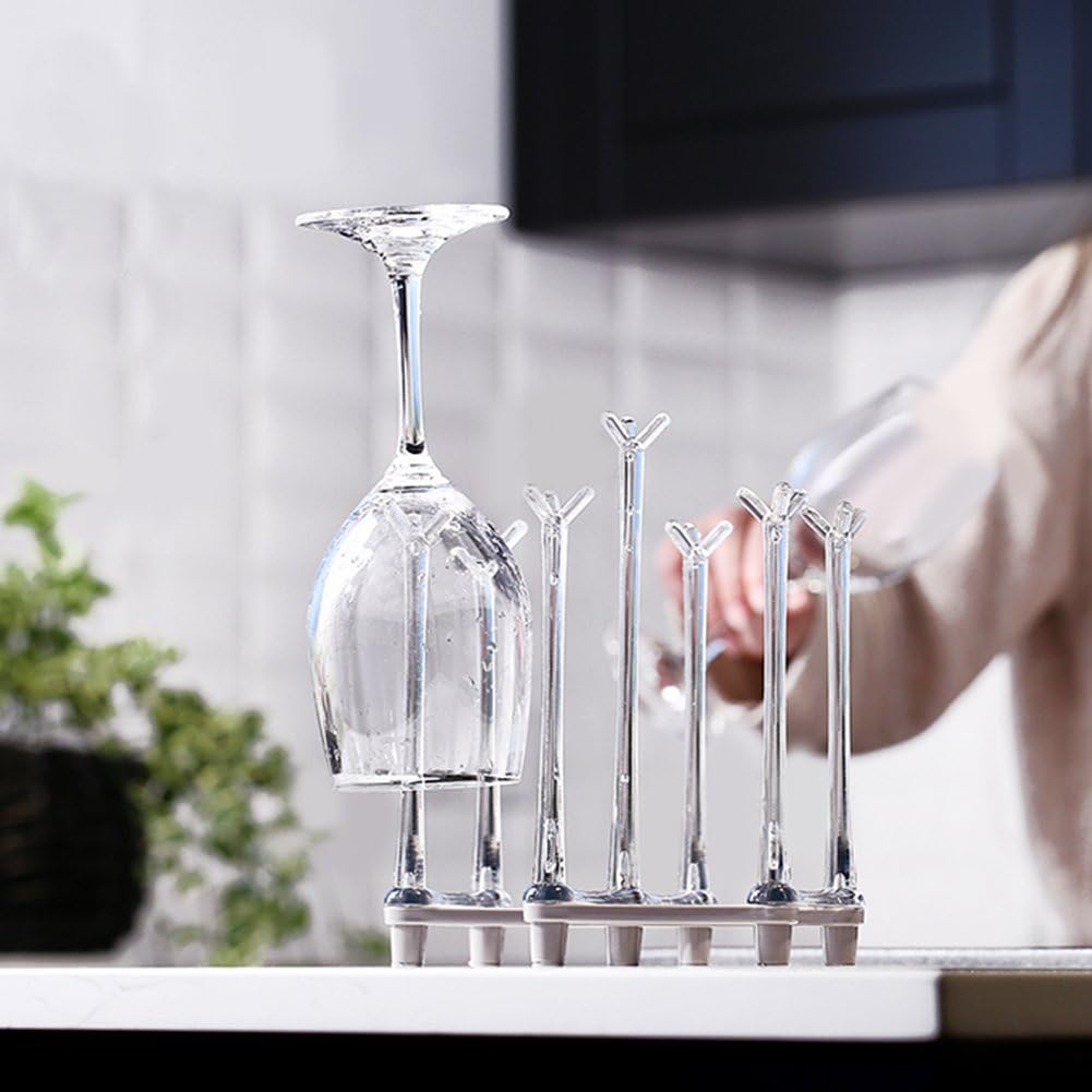Marbrasse Retractable Cup Drying Rack, Drinking Glass and Sports Bottle Drainer Stand, Plastic Bag Dryer with Non-Slip Bottom for Kitchen Countertop