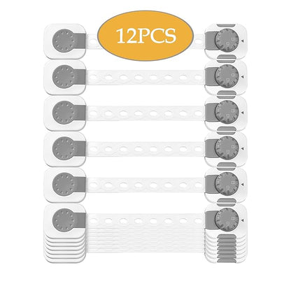 Fursafe&Q Child Safety Cabinet Proofing, Baby Cabinet Locks Adhesive Adjustable Child Safety Strap Locks Drawer Fridge Ovens Toilet Latches No Screws for Furniture Kitchen 12Pack