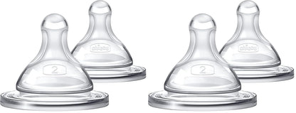 Chicco Duo Glass-Lined Baby Bottle Intui-Latch Nipple with Anti-Colic Valve, Stage 2 Medium Flow for Babies 3+ Months, 100% Silicone with Skin-Like Texture, Breast-Like Shape & Flow, 2-Pack