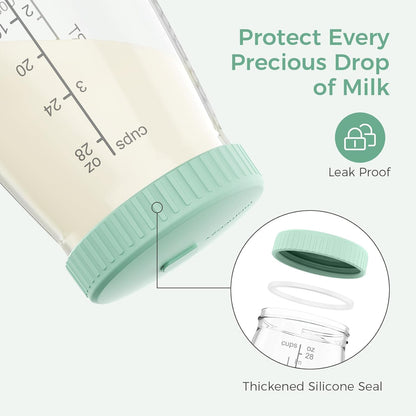 Momcozy Breast Milk Pitcher, Resistant to Heat and Cold Abrupt Temp Swings, No Leak Glass Breast Milk Fridge Storage Container with Wide Mouth, Fast Baby Formula Maker, Green