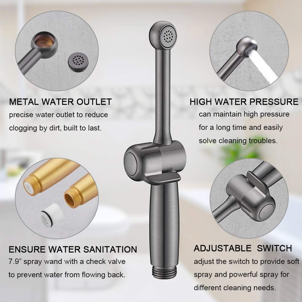 Handheld Bidet Toilet Sprayer, White Bidet Spray for Toilet, Cloth Diaper Sprayer with Backflow Preventer, Adjustable Water Jet Spray with 7.9" Long Wand