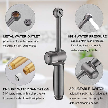 Handheld Bidet Toilet Sprayer, White Bidet Spray for Toilet, Cloth Diaper Sprayer with Backflow Preventer, Adjustable Water Jet Spray with 7.9" Long Wand