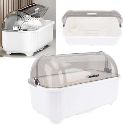 LiebeWH Dish Rack with Cover, Kitchen Counter Space Saving Baby Bottle Drying Rack with Cover Holder Organizer Extra Large White