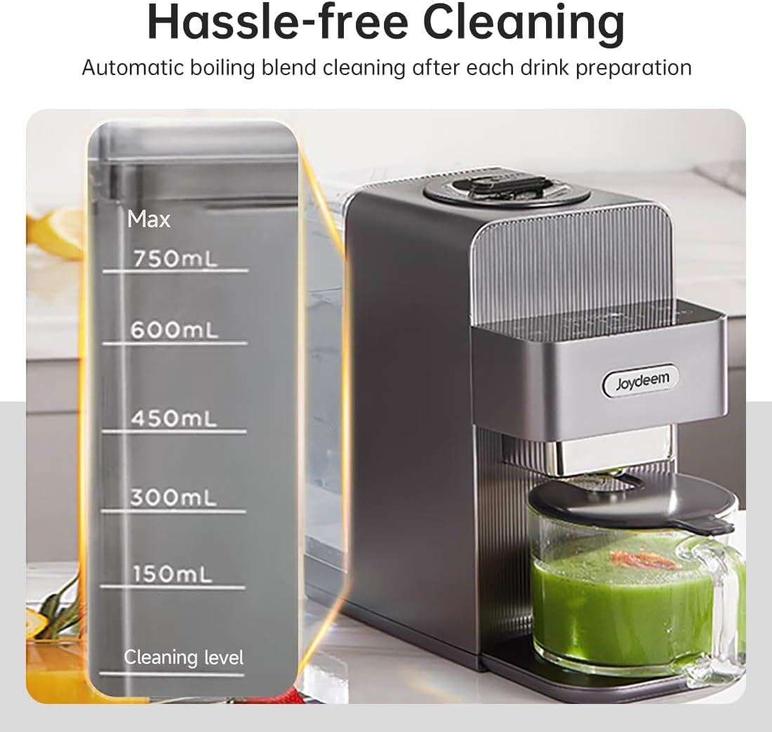 Joydeem Automatic Soymilk Maker Machine, Hot Cooking Blender for Soymilk, Nutmilk, Paste, Baby Food and Juice, 300-600ml Adjustable Capacity, Gray, JD-PB270, 800W