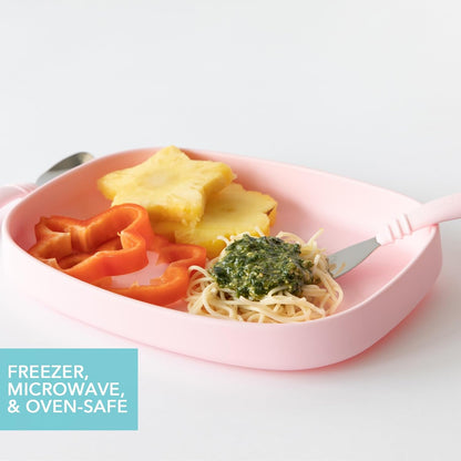 Bumkins Toddler and Baby Suction Plate, Divided Grip Dish for Babies and Kids, Baby Led Weaning, Feeding Supplies, Sticks to Tables and Highchairs, Platinum Silicone, for Chidren 6 Months, Gray