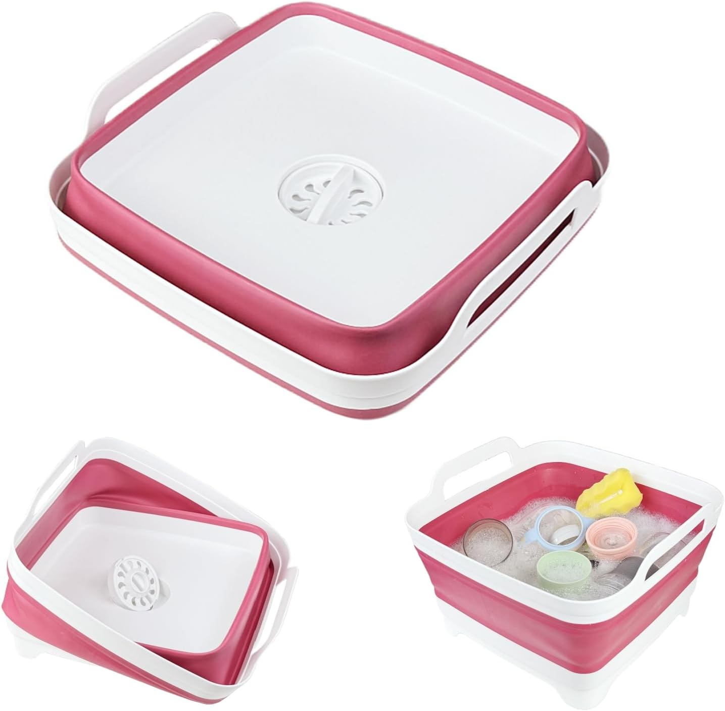 GIMWA Collapsible Wash Basin for Baby Bottles - 2.4 Gallons Portable Wash Bin for RV Camping Sink, Space-Saving Dish Tub (Pink)