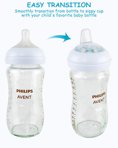Sippy Cup Nipples for Philips Avent Natural Baby Bottles, My Grippy Spout Sippy Cup and Natural Trainer Sippy Cup, Soft 100% Silicone Sippy Spout Nipples, 6m+, 4 Count