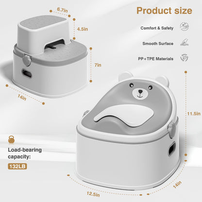 3-in-1 Toddler Potty Training Toilet for Boys & Girls - Convertible Potty Chair with Step Stool for Toddlers 1-3, Anti-Slip Design Toddler Toilet Seat - Removable & Easy to Clean