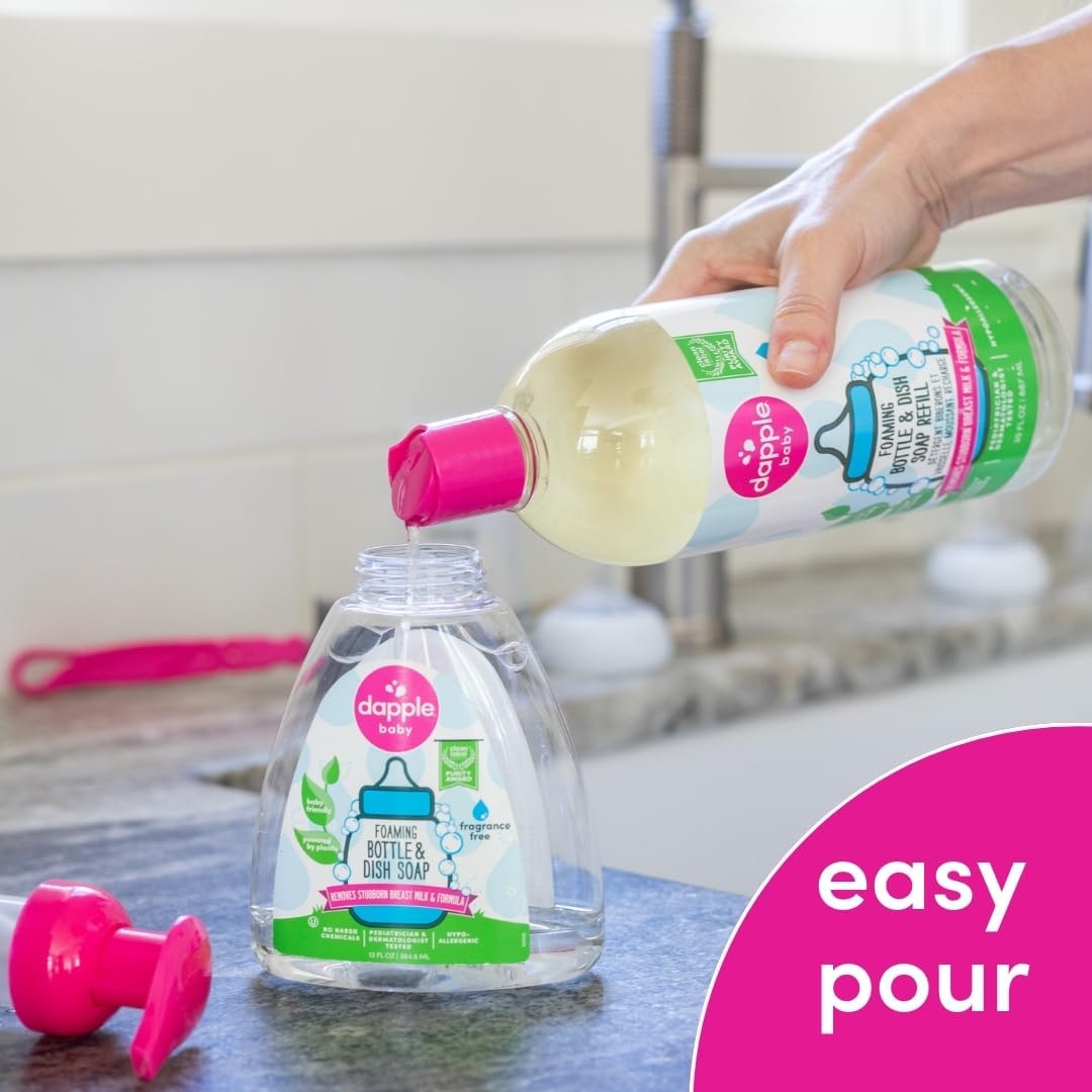 Dapple Baby Bottle & Dish Foaming Power Spray, Hypoallergenic Dish Soap for Baby Bottles, Powered by Plants, Fragrance Free, 16.9 Fl Oz (Pack of 2)