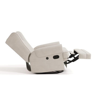 Storkcraft Serenity Glider Recliner Nursery Rocking Chair with USB Charging Port (Ivory) – Premium Upholstered Nursery Glider Recliner with Manual Recline Function, Dual USB Charging