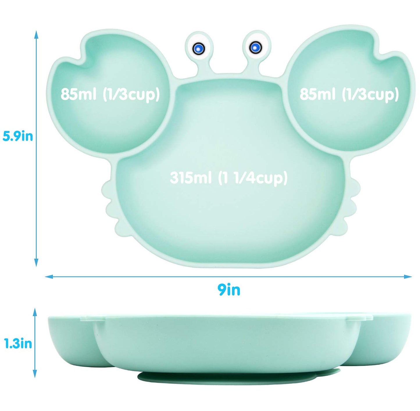 Linowos Silicone Suction Plate for Toddlers - Self Feeding Training Divided Plate Dish and Bowl for Baby and Toddler, Fits for Most Highchairs Trays, BPA Free Microwave Dishwasher Safe