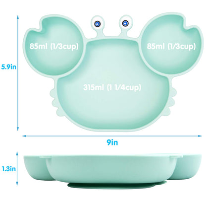 Linowos Silicone Suction Plate for Toddlers - Self Feeding Training Divided Plate Dish and Bowl for Baby and Toddler, Fits for Most Highchairs Trays, BPA Free Microwave Dishwasher Safe