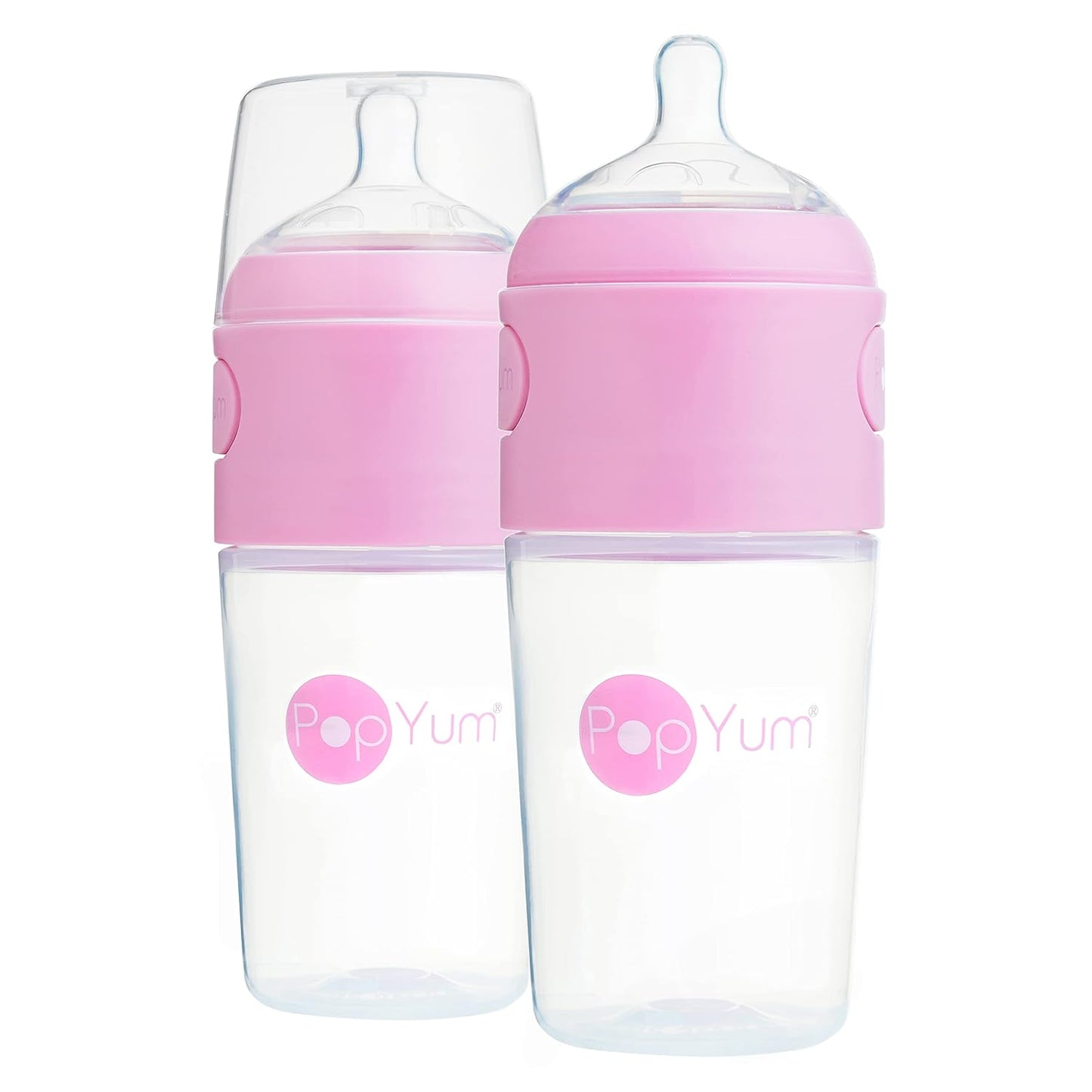 PopYum 9 oz Blue Anti-Colic Formula Making Baby Bottles, 3-Pack with #2 Medium Flow Nipples, 260 ml, BPA-Free, Natural Latch, Mixing, Dispenser