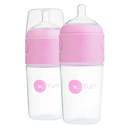 PopYum 9 oz Blue Anti-Colic Formula Making Baby Bottles, 3-Pack with #2 Medium Flow Nipples, 260 ml, BPA-Free, Natural Latch, Mixing, Dispenser