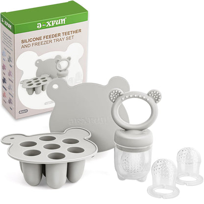 Silicone Baby Fruit Food Feeder & Mini Freezer Nibble Tray, Breastmilk Popsicle Molds for Baby Teething Relief, BPA Free Silicone Teething Toys Feeder for Safe Infant Self Feeding, Extra Food Pouches
