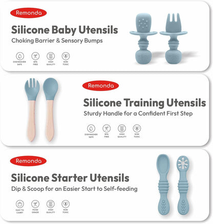 Remonda 23-Piece BPA-Free Silicone Baby Feeding Set | Extra Large Suction Plates, Toddler Bowls, Self Feeding Spoons, and More | Dishwasher Safe| Baby Led Weaning Supplies (Green）01