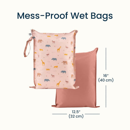 Tiny Twinkle Mess Proof Wet Bags | 2-Pack Reusable Waterproof Wet Bags for Swimsuits | Baby Clothes | Travel & Diaper Bag (Pink, Brown Checkers) - Colors B