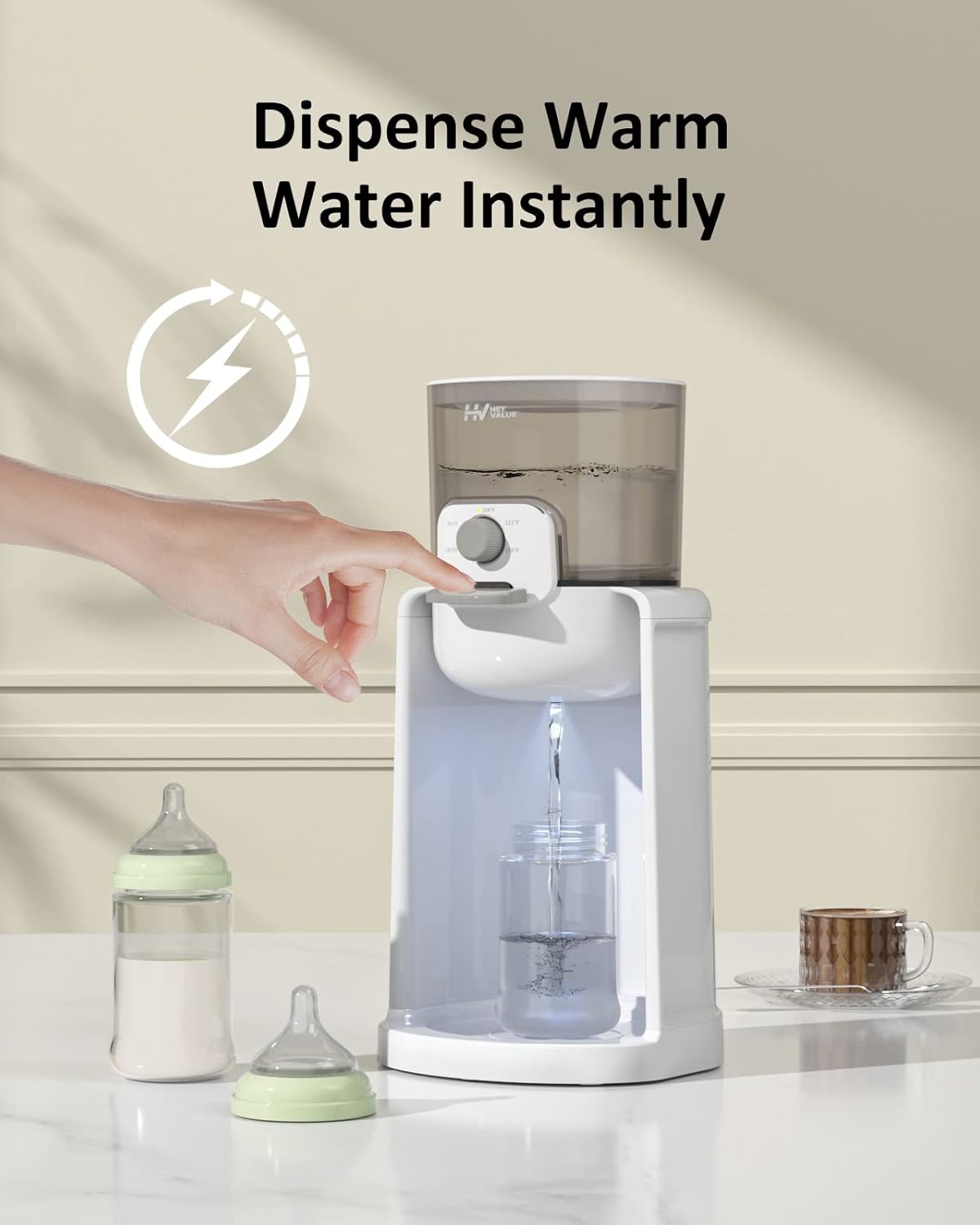 Water Warmer, HEYVALUE Baby Bottle Warmer, Formula Maker with Night Light, 4 Temperature Control & 72H Keep Warm, Detachable Tank, Instantly Dispenses Warm Water, Feed Baby More Easier and Healthier