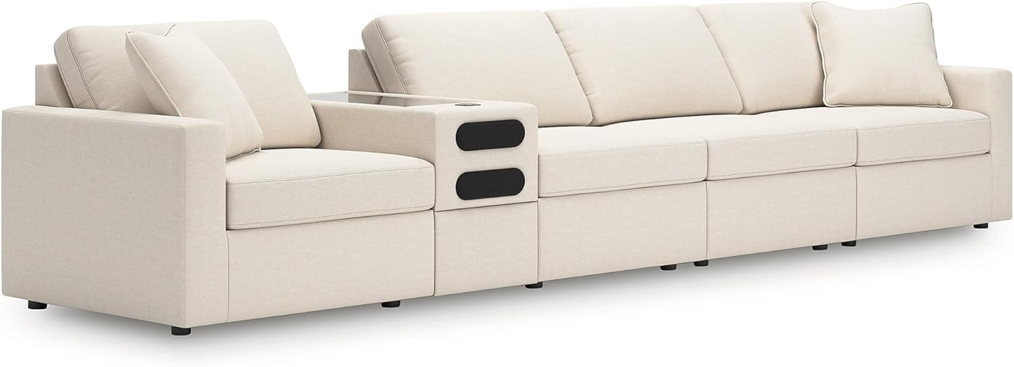 Signature Design by Ashley Modmax Coastal Press-Back Swivel Glider Rocker Recliner with Machine Washable Cover, Hidden Storage Compartments and 2 Bolster Pillows, Beige - Colors B