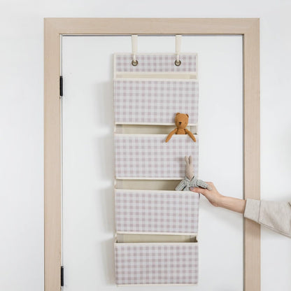 3 Sprouts Over the Door Organizer -Hanging Baby Organizers & Storage with 4 Large Pockets & 2 Hooks for Baby Clothes, Toy, Stuffed Animal -Newborn Essential for Nursery & Toddler Rooms - Gingham Beige