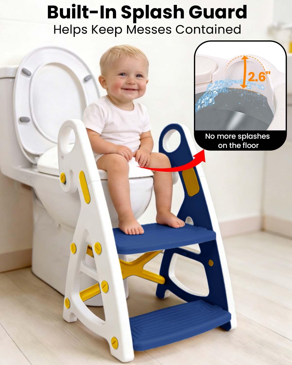 Potty Training Seat, Primlect Upgrade Ultra-Stable Toddler Toilet Seat for Kids Boys Girls, 2 in 1 Potty Training Toilet with Step Stool, Adjustable Seat and Ladder, Non-Slip Pad, Splash Guard (Grey)