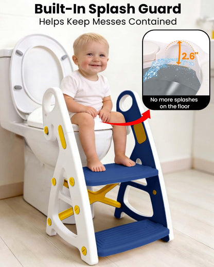 Potty Training Seat, Primlect Upgrade Ultra-Stable Toddler Toilet Seat for Kids Boys Girls, 2 in 1 Potty Training Toilet with Step Stool, Adjustable Seat and Ladder, Non-Slip Pad, Splash Guard (Grey)