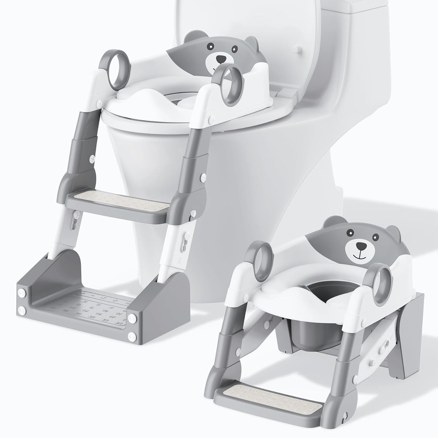 Potty Training Seat,Toddler Toilet Seat for Boys Girls,3-in-1 Potty Training Toilet and Chair with Step Stool Ladder,Anti-Slip Height Adjustable Foldable Splash Guard for Kids (Grey)