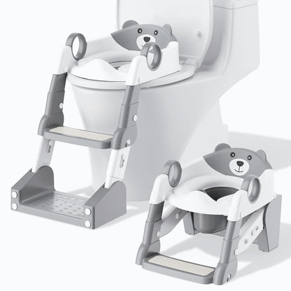 Potty Training Seat,Toddler Toilet Seat for Boys Girls,3-in-1 Potty Training Toilet and Chair with Step Stool Ladder,Anti-Slip Height Adjustable Foldable Splash Guard for Kids (Grey)