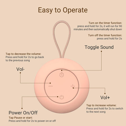 Portable Baby Sound Machine [White Noise for Babies Kids Adults][Timer Function][12 Soothing Sounds][Sleep Soother] 15 Hours Battery Life, Travel,Registry,Gifts,Shower,Clips on Baby Stroller
