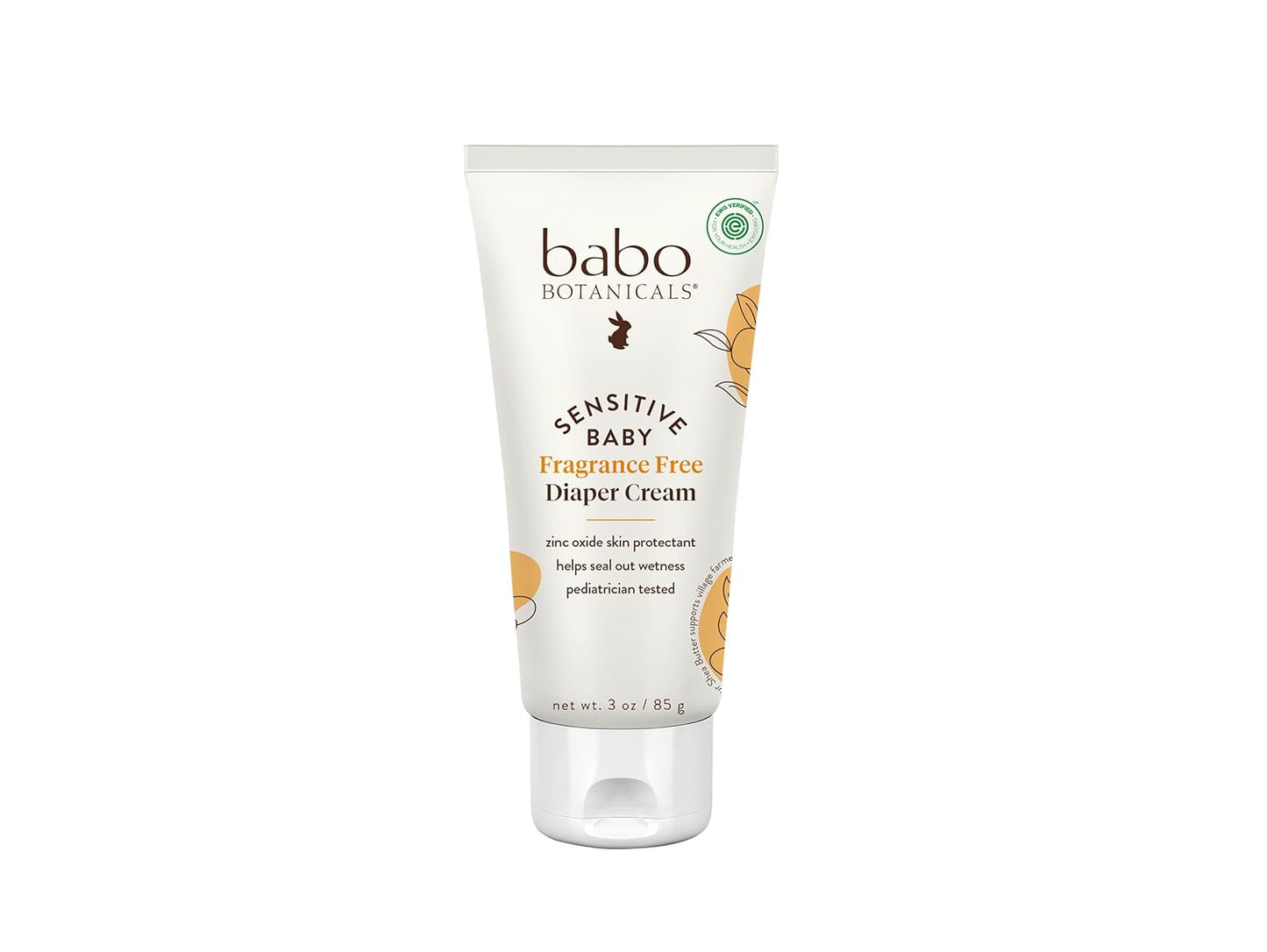 Babo Botanicals Sensitive Baby Fragrance-Free Diaper Cream - 25% Natural Zinc Oxide - Calendula, Shea & Cocoa Butter - EWG Verified - Vegan- From birth on