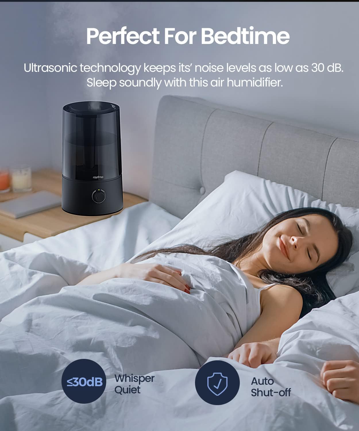 raydrop Cool Mist Humidifiers for Home Babies, 1.70 L Quiet and Small Ultrasonic Humidifier for Bedroom Nightstand, Space Saving, Auto Shut Off - (0.45 Gallon, US 110 V)