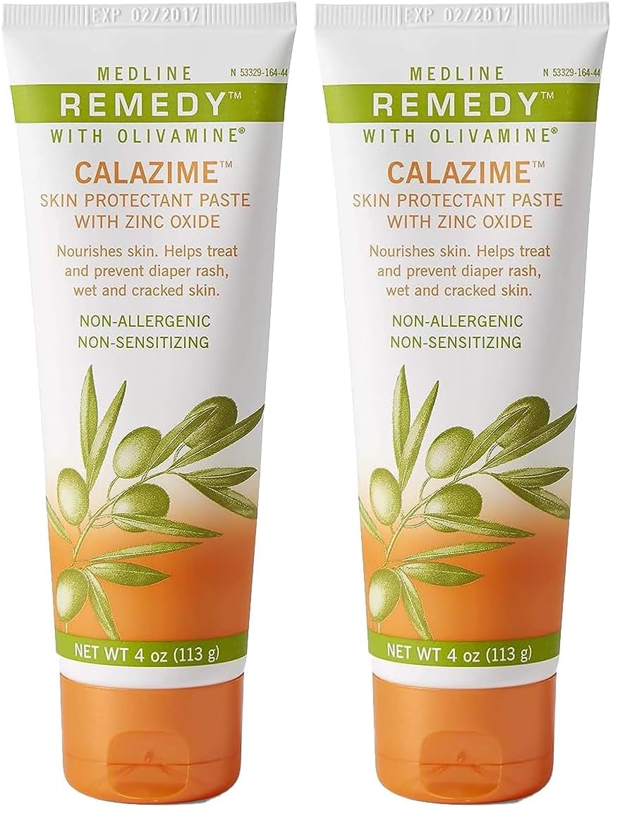 Medline Remedy Olivamine Calazime Skin Protectant Paste Cream, Used with Dry Chapped from Diaper Rash, Incontinence, Dermatitis, Psoriasis, Burns, Bites, White, 4 Oz