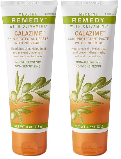 Medline Remedy Olivamine Calazime Skin Protectant Paste Cream, Used with Dry Chapped from Diaper Rash, Incontinence, Dermatitis, Psoriasis, Burns, Bites, White, 4 Oz