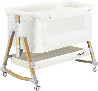 HARPPA Cuddly Bassinet, 3 in 1 Baby Bassinet, Rocking Bedside Bassinet with Wheels, 5 Height Adjustable, Includes Mosquito Net, Mattress, Anchor Strap