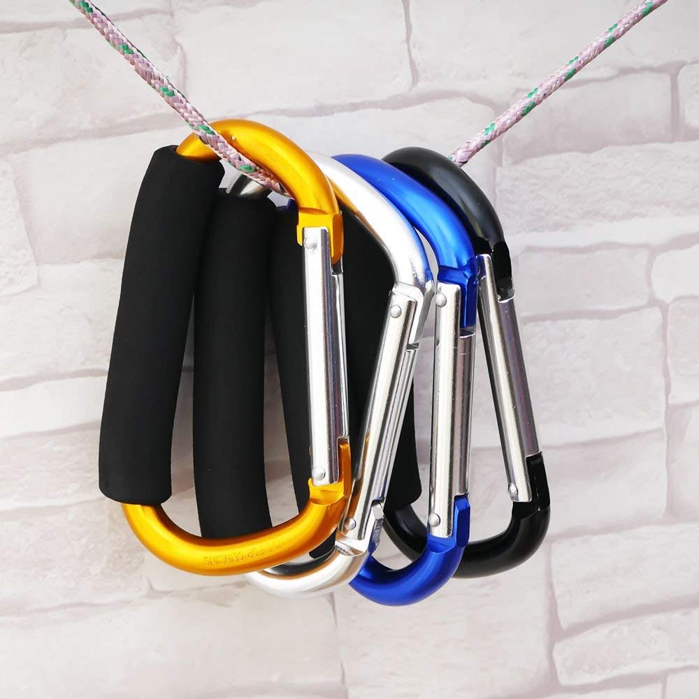 Large Stroller Hooks for Mommy, 2 pcs Carabiner Stroller Hook Organizer for Hanging Purses, Diaper Bag, Shopping Bags. Clip Fits Single/Twin Travel Systems, Car Seats (Black+Rose)