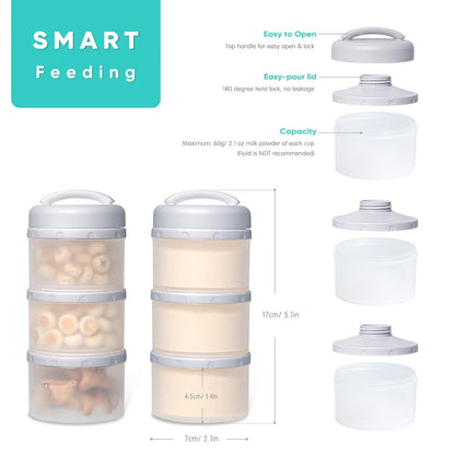Termichy Stackable Formula Dispenser Portable Milk Powder Container, 2 Pack, Warm Grey