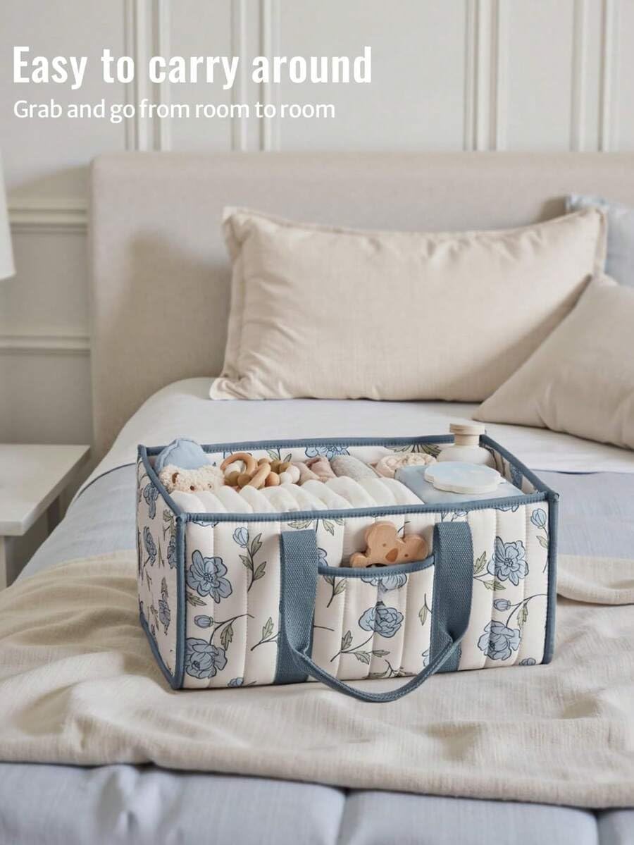Diaper Caddy Organizer,Cute Floral Nursery Storage Basket,Soft Portable Changing Table Car Caddy Organizer Gift (Floral B)