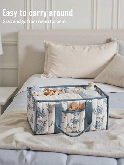Diaper Caddy Organizer,Cute Floral Nursery Storage Basket,Soft Portable Changing Table Car Caddy Organizer Gift (Floral B)