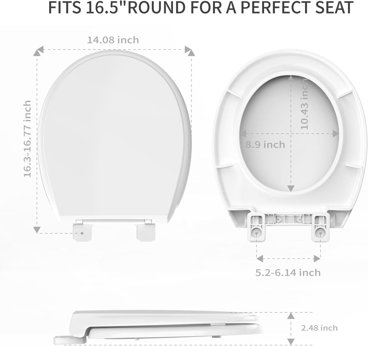 Potty Training Toilet Seat, 16.5" Round White Seat with Built-In Toddler Function, Design for Both Child and Adult,with Detachable Seat Stable .Safe PP Material,Slow Close,Magnets- Round,Easy Install