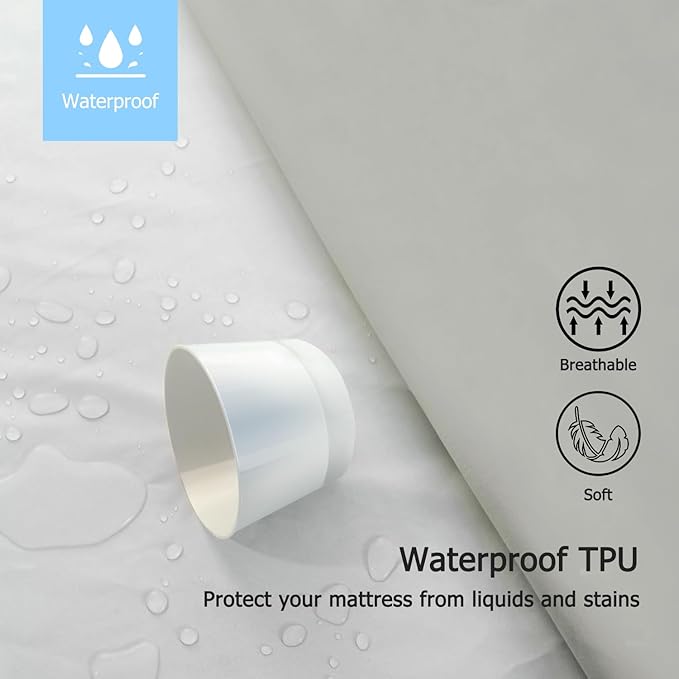 Twin XL Waterproof Mattress Protector for Dorms. Noiseless, Breathable, and Machine Washable Fitted Mattress Cover with Deep Pocket up to 5”-21”（Light Grey）