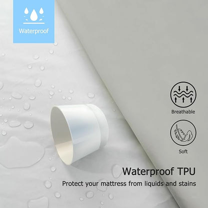 King Waterproof Mattress Protector - Noiseless, Breathable, Machine Washable Fitted Mattress Cover with Deep Pocket up to 5”-21”（Light Grey）
