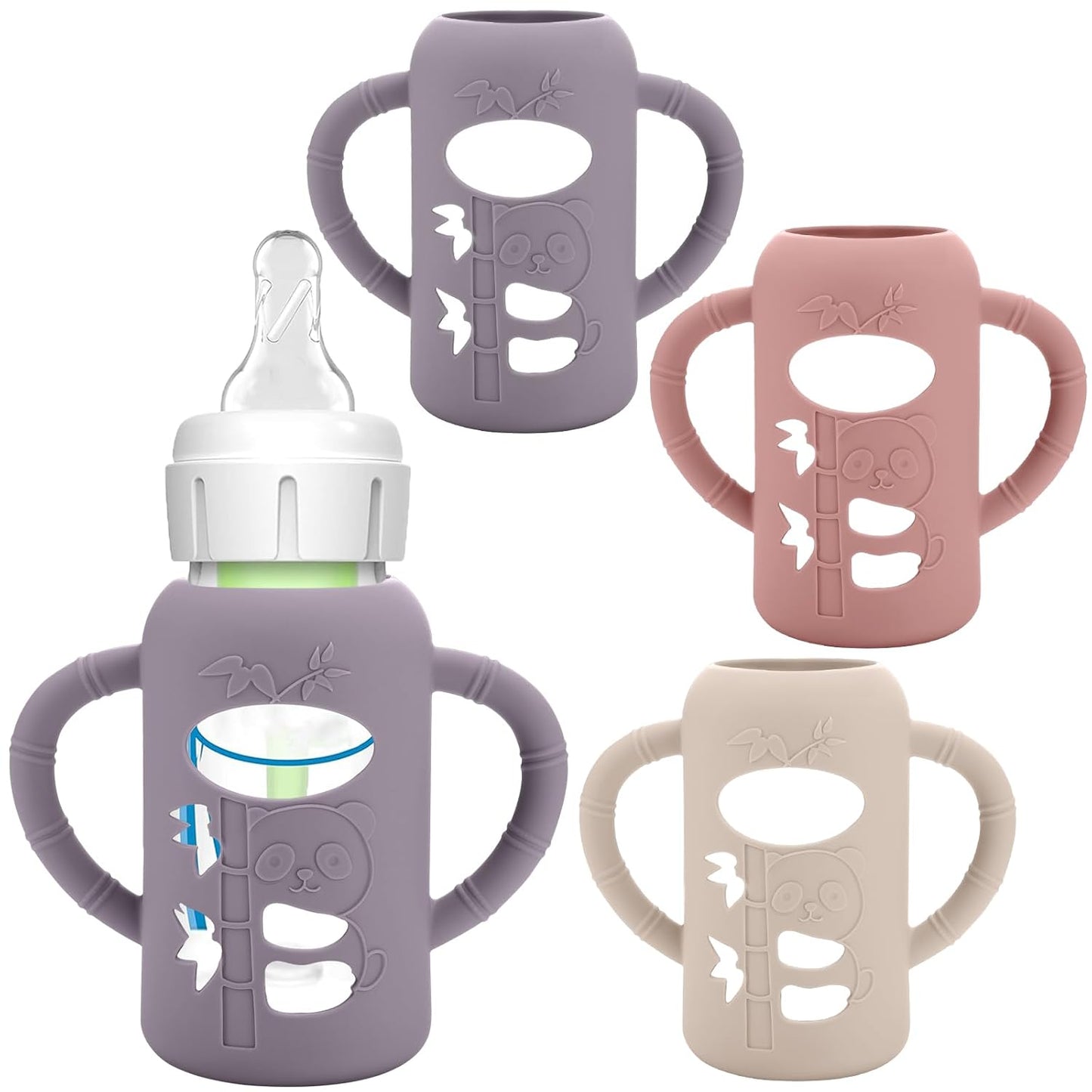 BUSOHA 3 Pack Silicone Sleeves for Dr Brown Glass Baby Bottles - Drop Protection Baby Bottle Sleeves,Compatible with Dr. Brown's Newborn Glass Bottles,with Silicone Handles,8 oz