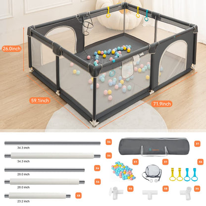 COMOMY Playpens for Babies and Toddlers, Small Baby Play Pens, Activity Center for Safe and Non-Slip Baby Fence, Full Mesh Design, Indoor & Outdoor Kids Activity Center (Dark Grey, 36"x36")